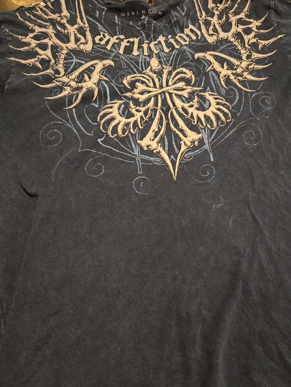 Affliction Black Short-Sleeve Tee with Tan Ornamental Crest